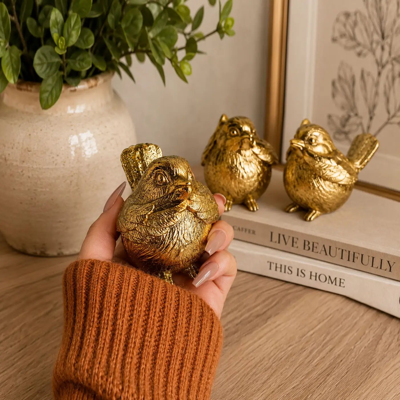 Wise Birds Gold Trio See No Evil Advice Figurines