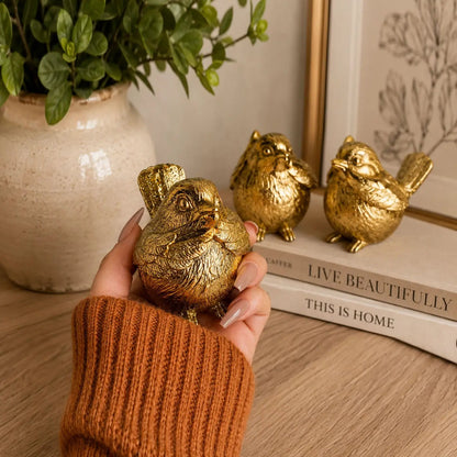 Wise Birds Gold Trio See No Evil Advice Figurines