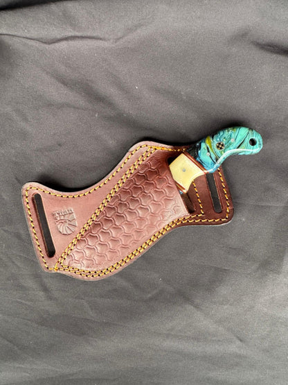 Titan Lagoon Swirl Resin Skinner fixed blade teal resin handle leather sheath on Tampa Home & Garden Store