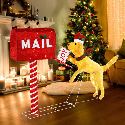 DirectDeals 3.5 ft Christmas Mail Box with Dog and 120 LED lights, red glitter mailbox on Tampa Home & Garden Store