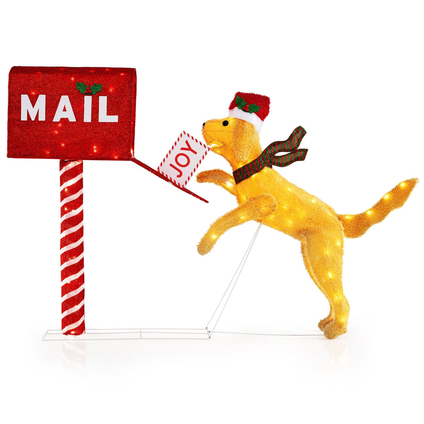 DirectDeals 3.5 ft Christmas Mail Box with Dog, red mailbox on pole and 120 warm white LEDs on Tampa Home & Garden Store