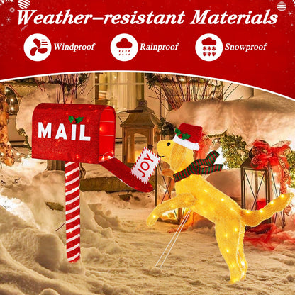 3.5 ft Christmas Mail Box with Dog and 120 Warm White LED Lights, red mailbox on Tampa Home & Garden Store