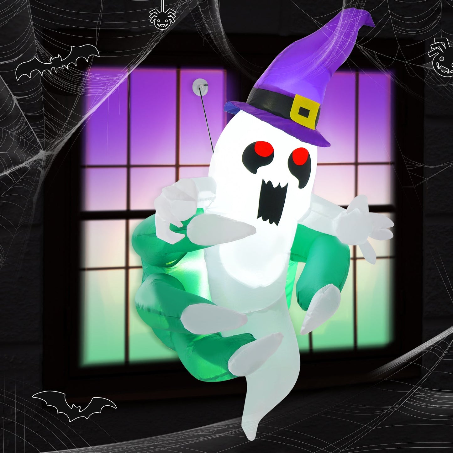 Fantasma inflable de Halloween de 3.6 FT saliendo por la ventana