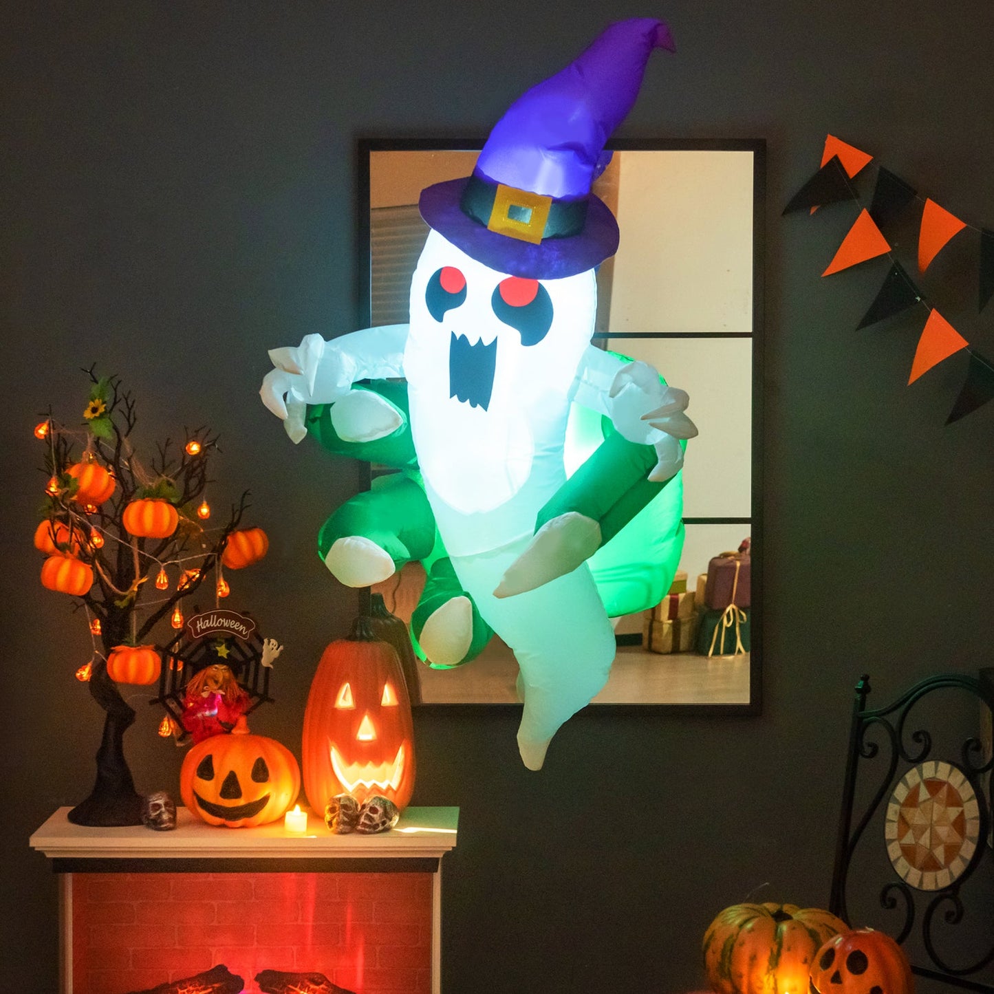 Fantasma inflable de Halloween de 3.6 FT saliendo por la ventana