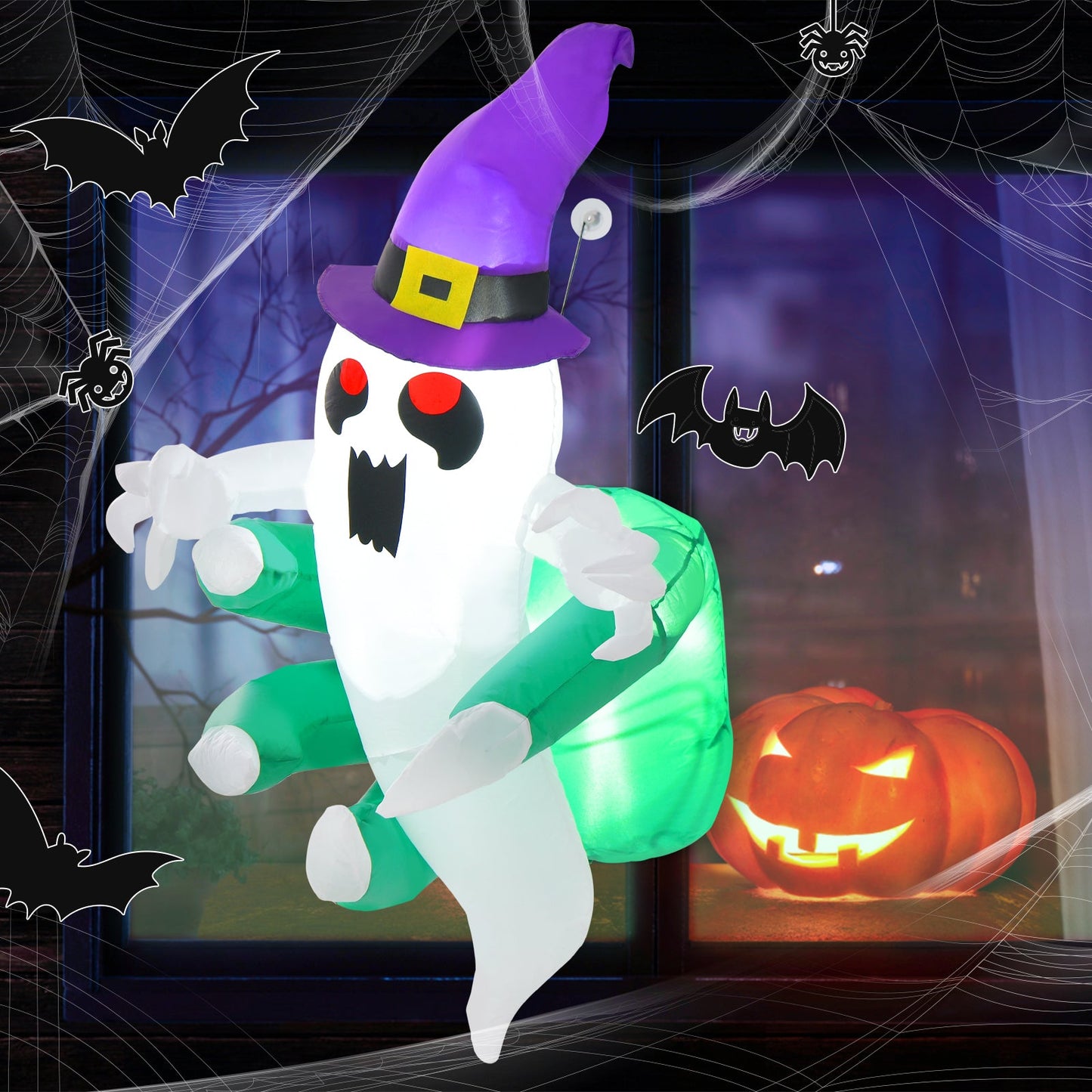 Fantasma inflable de Halloween de 3.6 FT saliendo por la ventana