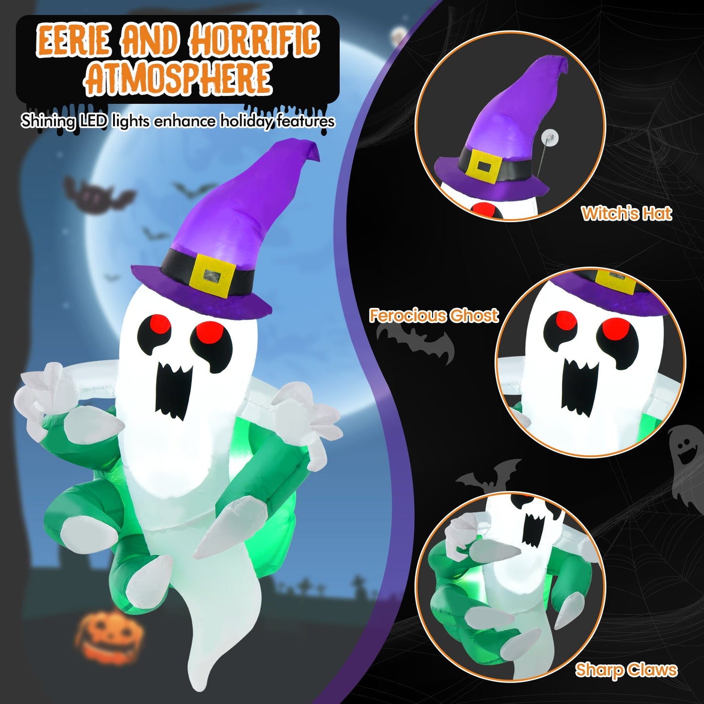 Fantasma inflable de Halloween de 3.6 FT saliendo por la ventana