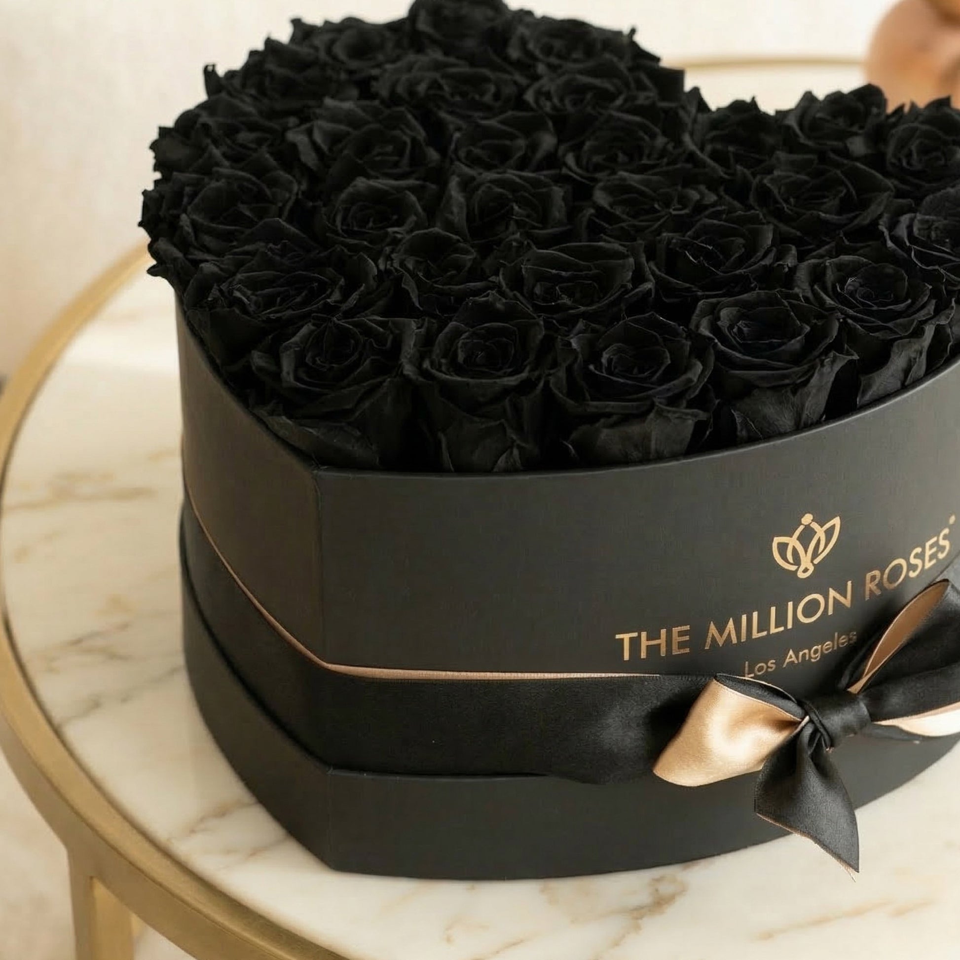 Heart Black Box with black roses, The Million Roses brand, black satin ribbon on Tampa Home & Garden Store