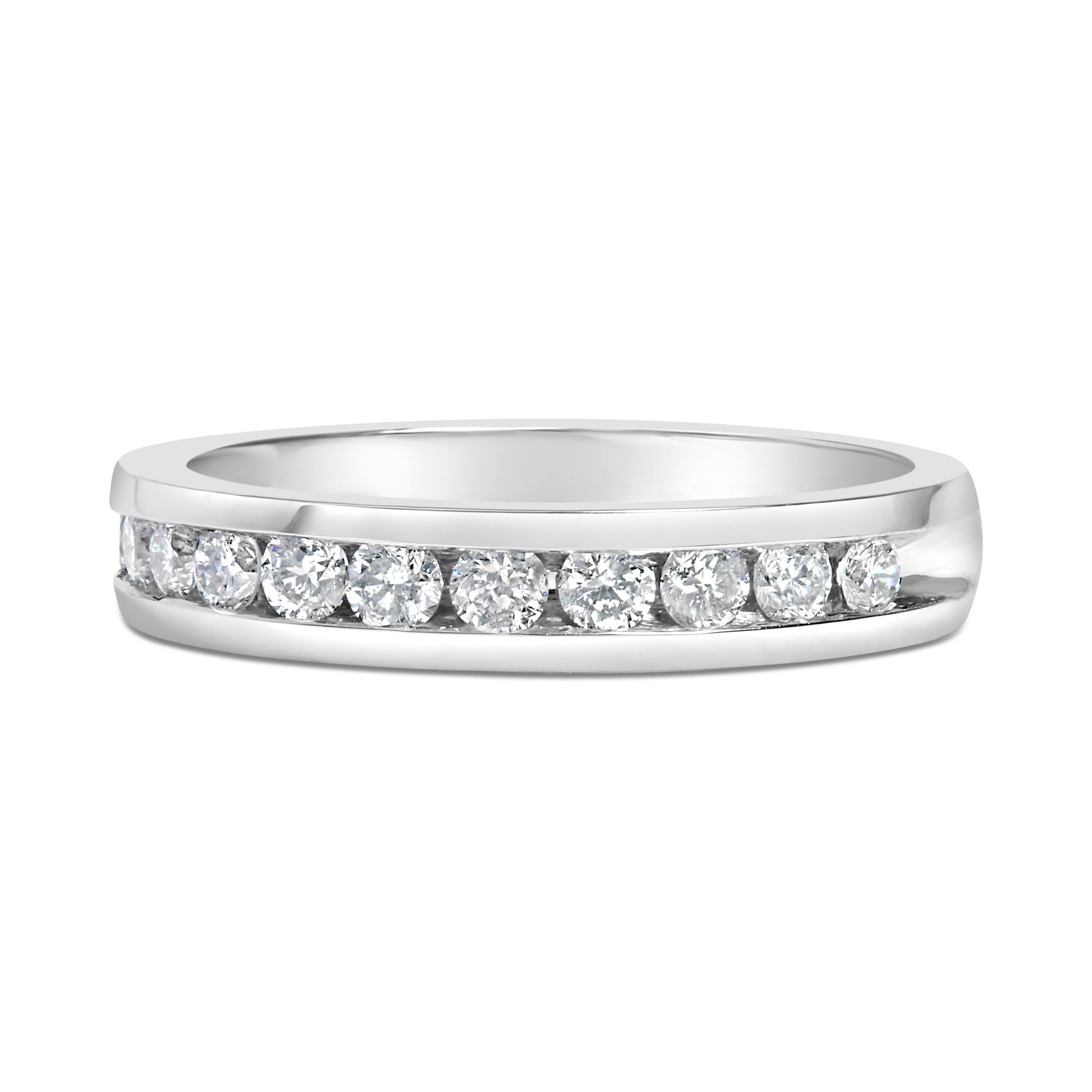 Diamond eternity ring in 18K white gold channel-set diamonds 1/2 cttw H-I color I1-I2 clarity size 7 on Tampa Home & Garden Store