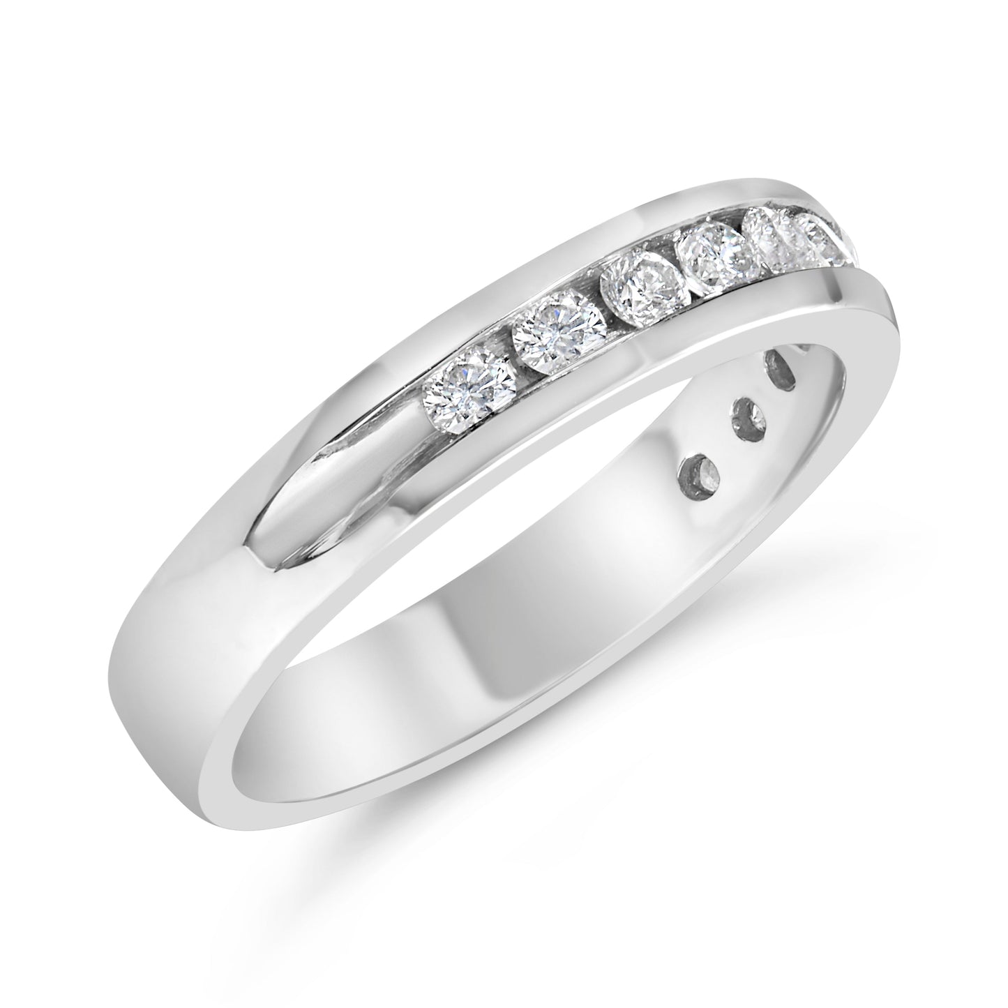 Pair of diamond eternity rings in 18K white gold with channel-set diamonds, size 7 on Tampa Home & Garden Store