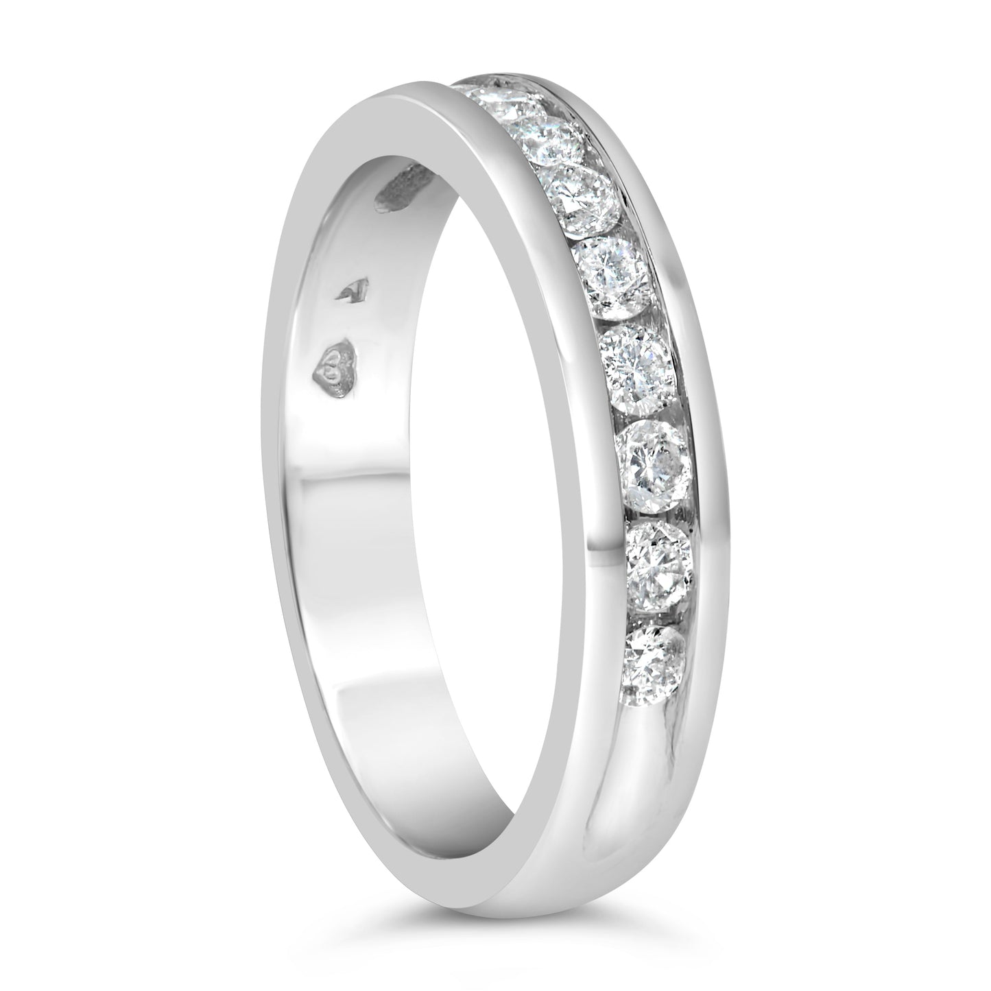 Diamond wedding band in 18K white gold with channel-set round diamonds, 1/2 cttw, IGI certified on Tampa Home & Garden Store