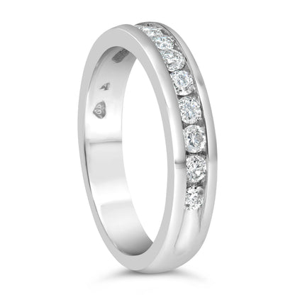 Diamond wedding band in 18K white gold with channel-set round diamonds, 1/2 cttw, IGI certified on Tampa Home & Garden Store