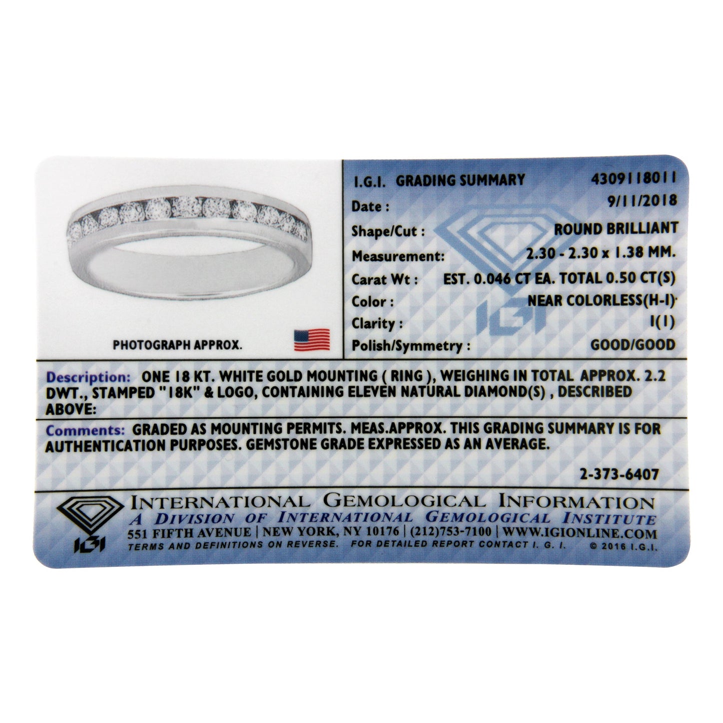 Ring IGI certified 1/2 ct tw round diamond in 18K white gold channel-set eternity on Tampa Home & Garden Store