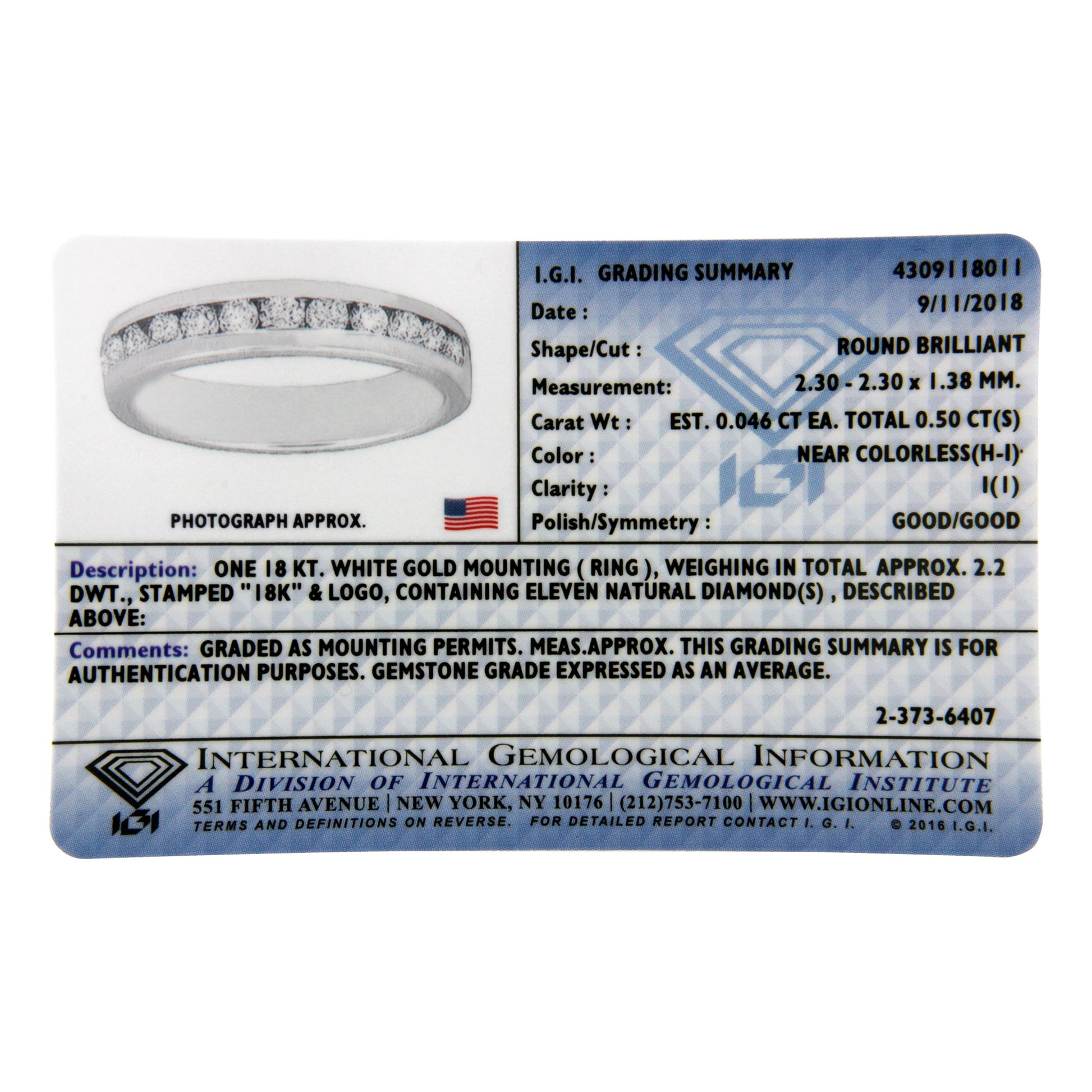 Ring IGI certified 1/2 ct tw round diamond in 18K white gold channel-set eternity on Tampa Home & Garden Store