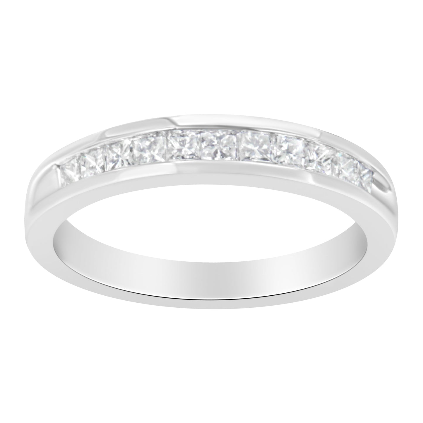 Ring IGI-certified half eternity band with diamonds in 18K white gold channel-set on Tampa Home & Garden Store