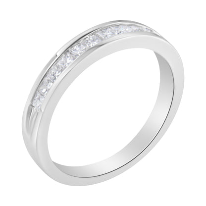 Ring half-eternity band with channel-set princess-cut diamonds in 18K white gold on Tampa Home & Garden Store