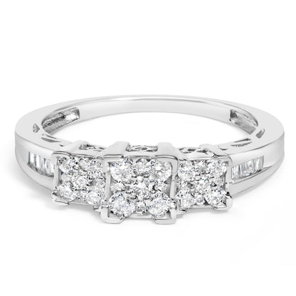 3-stone engagement ring in 10K white gold with square diamond clusters, Bids.com, size 6-3/4 on Tampa Home & Garden Store