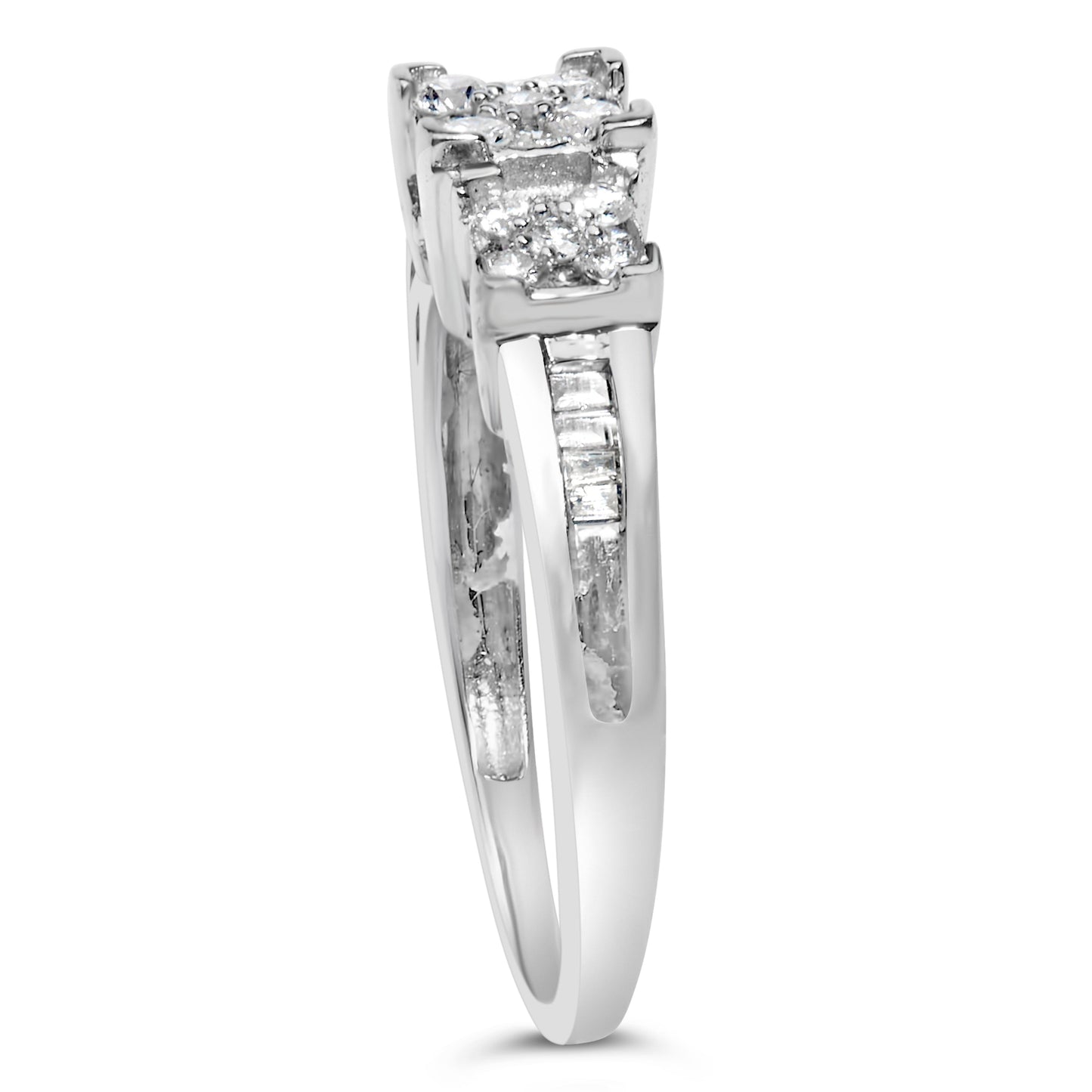 10K white gold diamond ring with 1/2 cttw 3 square clusters and baguette accents size 6-3/4 on Tampa Home & Garden Store