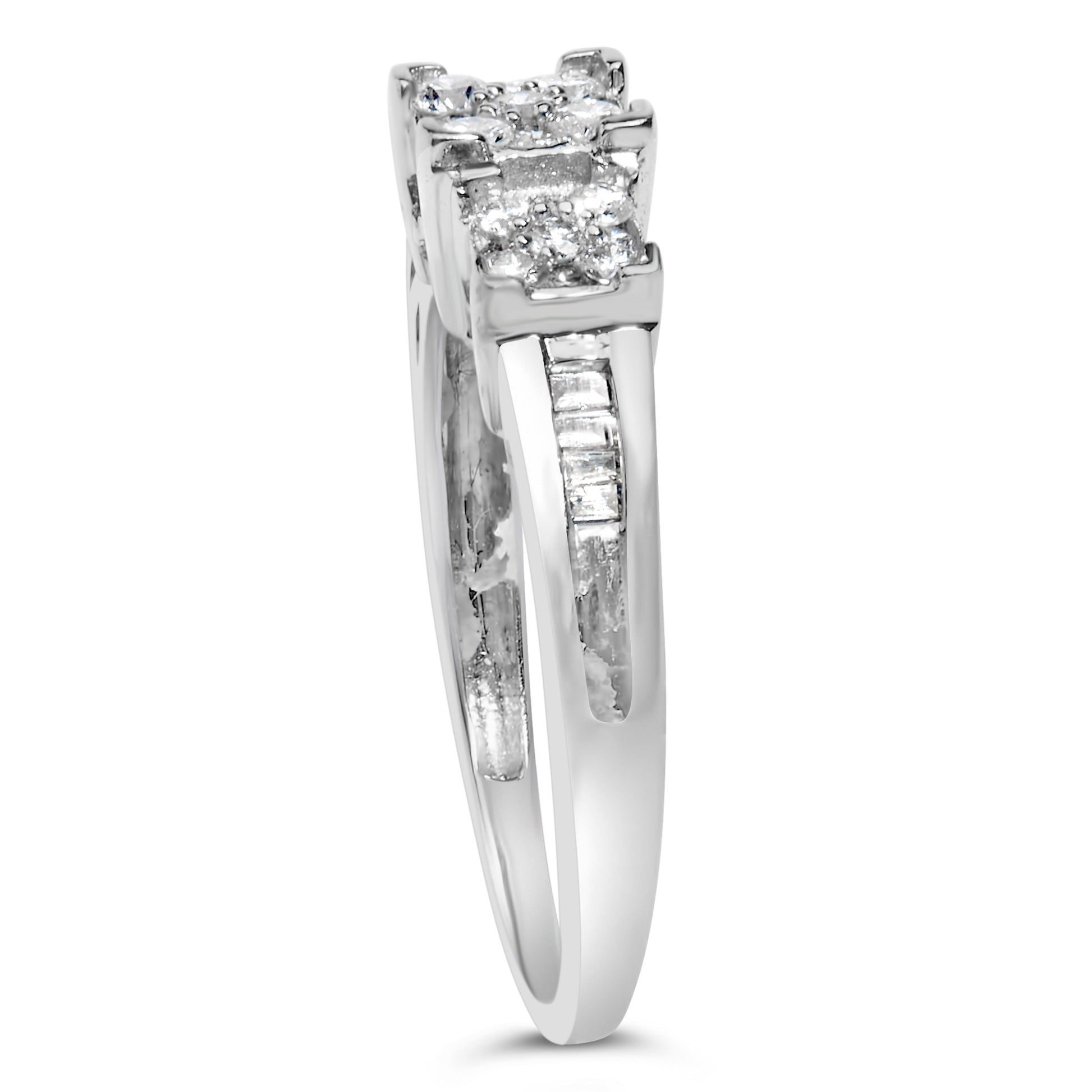 10K white gold diamond ring with 1/2 cttw 3 square clusters and baguette accents size 6-3/4 on Tampa Home & Garden Store