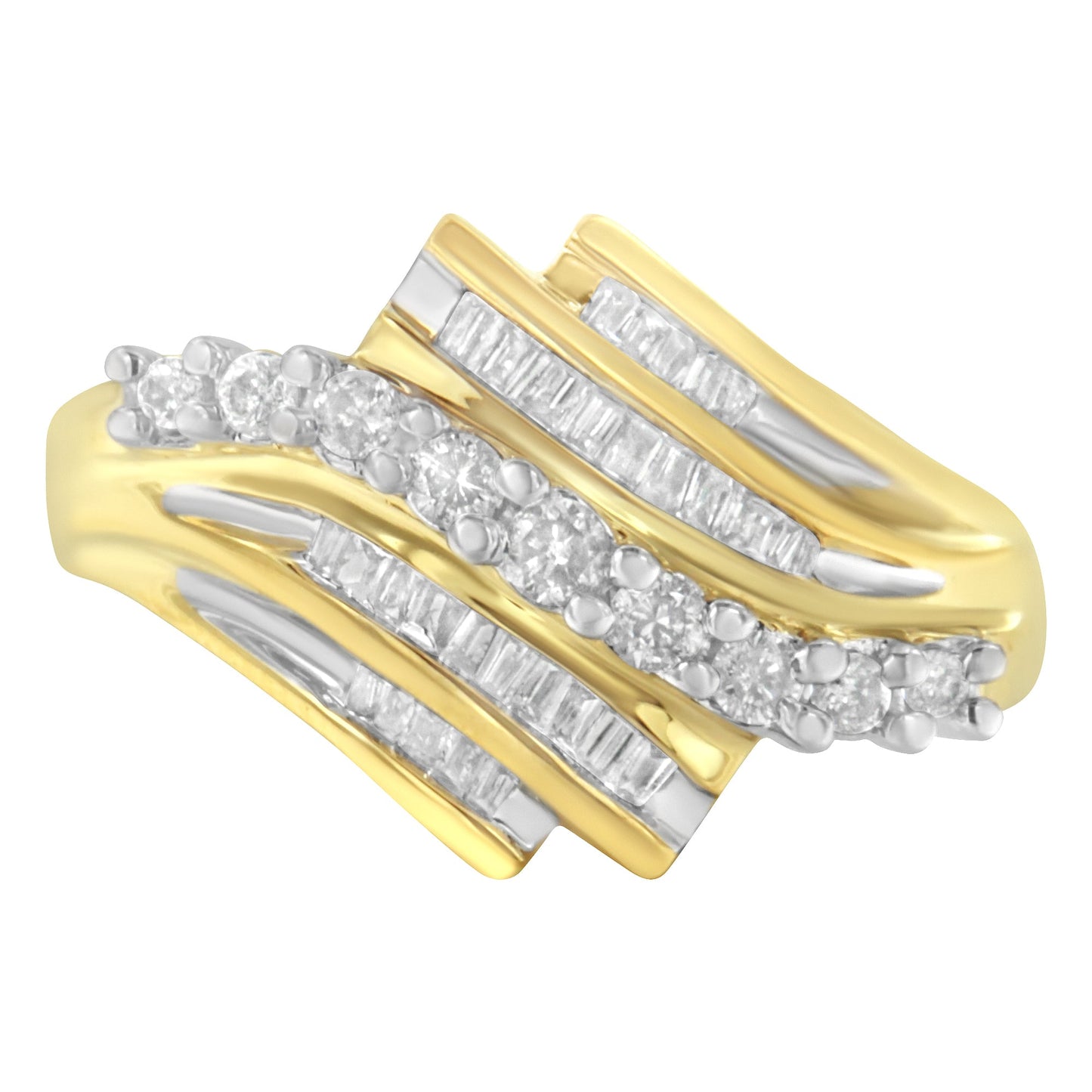 Ring, 10K yellow gold with baguette and round diamonds (partial view) by Bids.com on Tampa Home & Garden Store