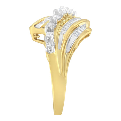 10K yellow gold ring with round and baguette-cut diamonds in a multi-band setting on Tampa Home & Garden Store