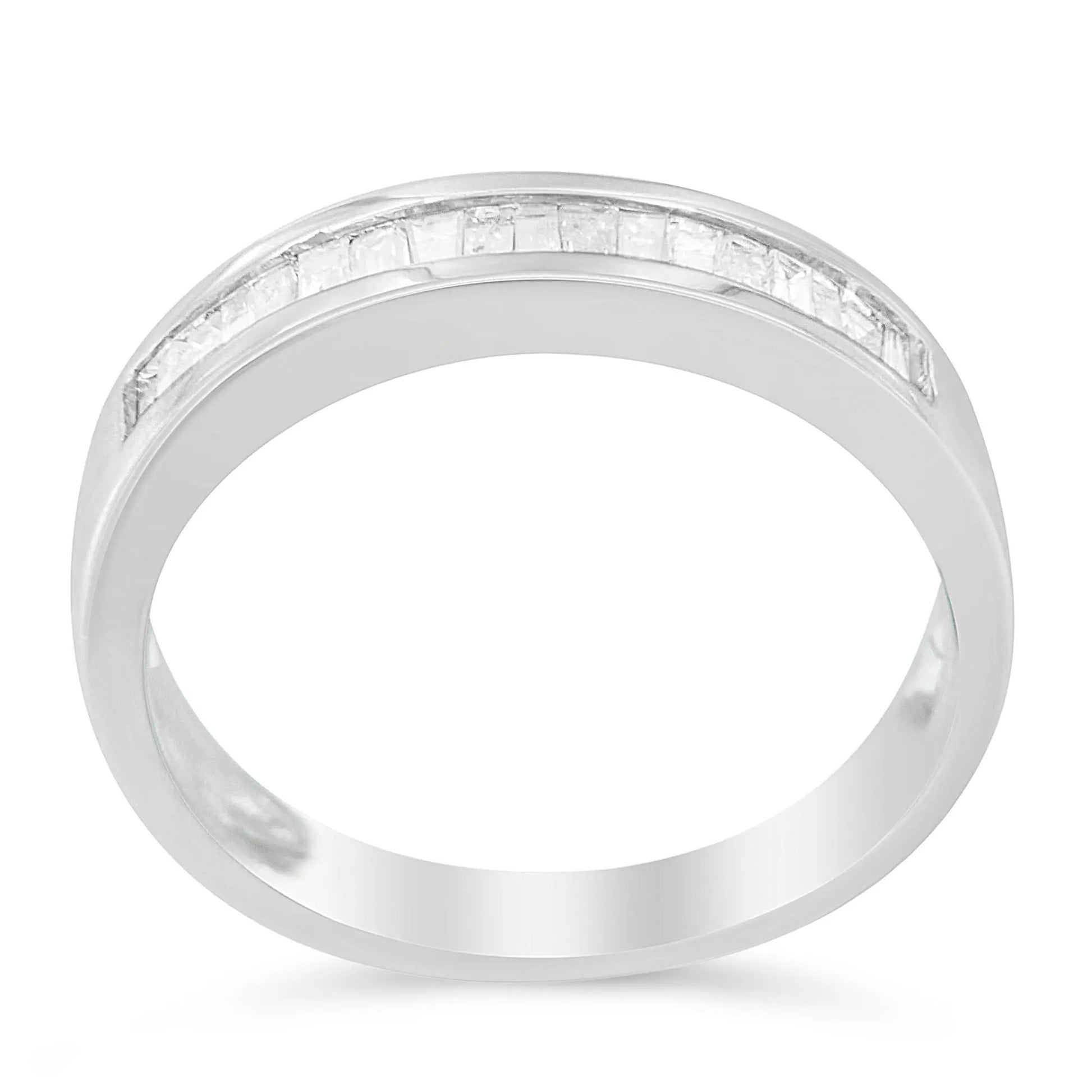 Sterling silver baguette-cut diamond channel stackable ring with square-cut stones on Tampa Home & Garden Store