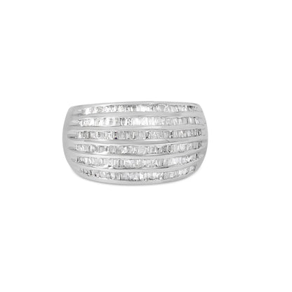 Cocktail ring .925 silver with 6-row baguette-cut diamonds, channel-set, domed tapered, size 6.5 on Tampa Home & Garden Store
