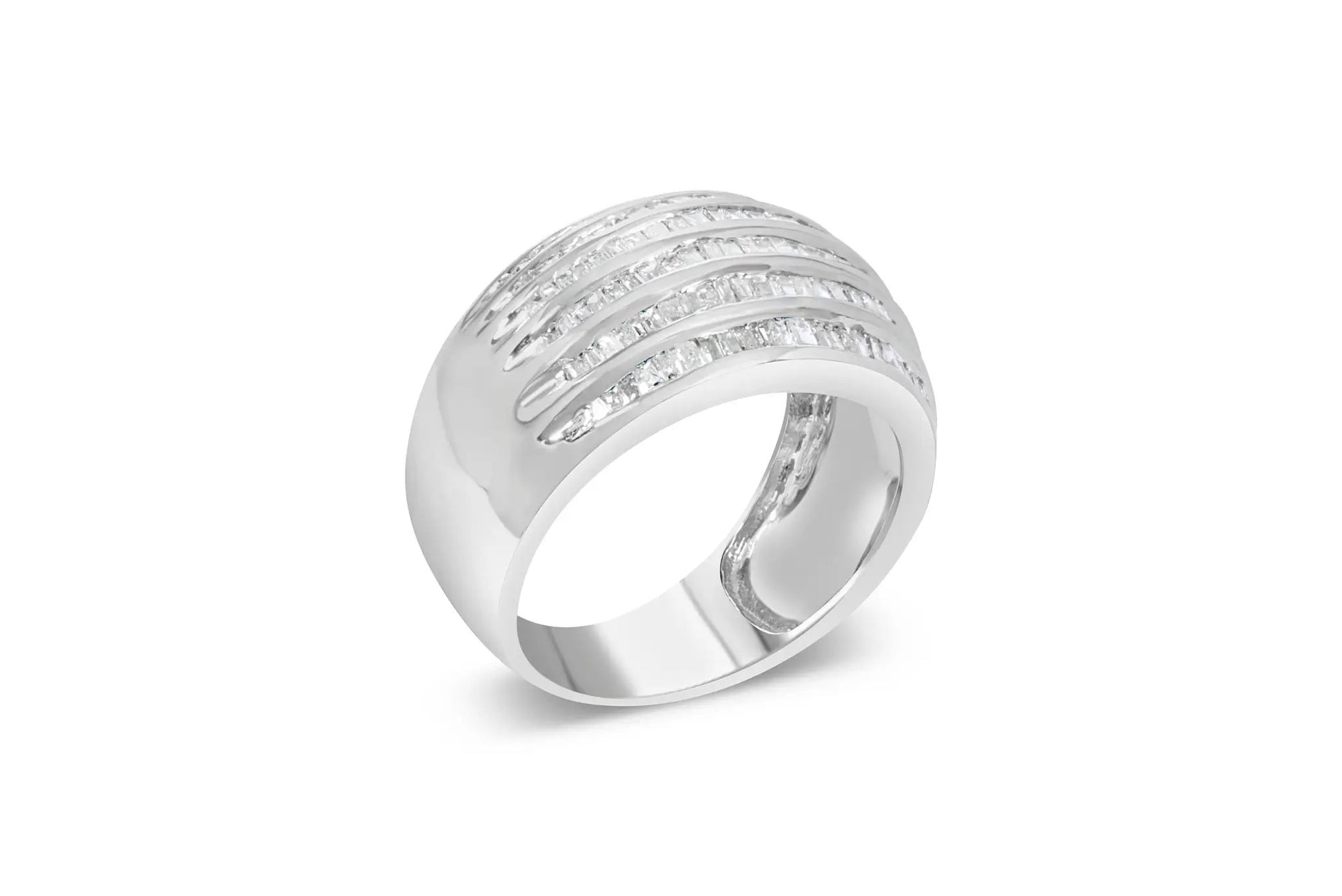 Sterling silver 6-row baguette-cut diamond channel ring, domed cocktail, size 6.5, Bids.com on Tampa Home & Garden Store