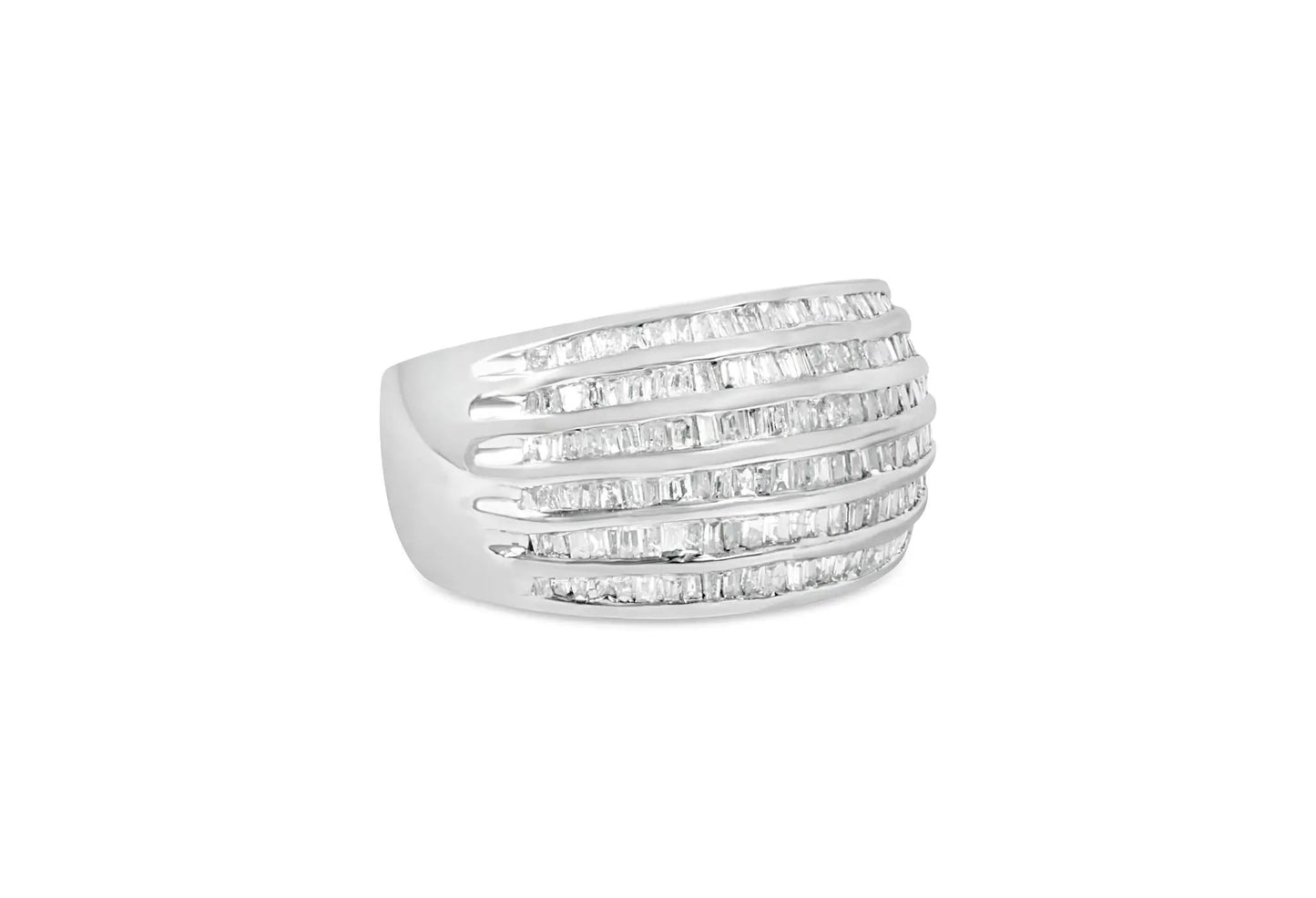 Sterling silver 6-row baguette diamond channel-set cocktail ring, 1.0 ctw on Tampa Home & Garden Store