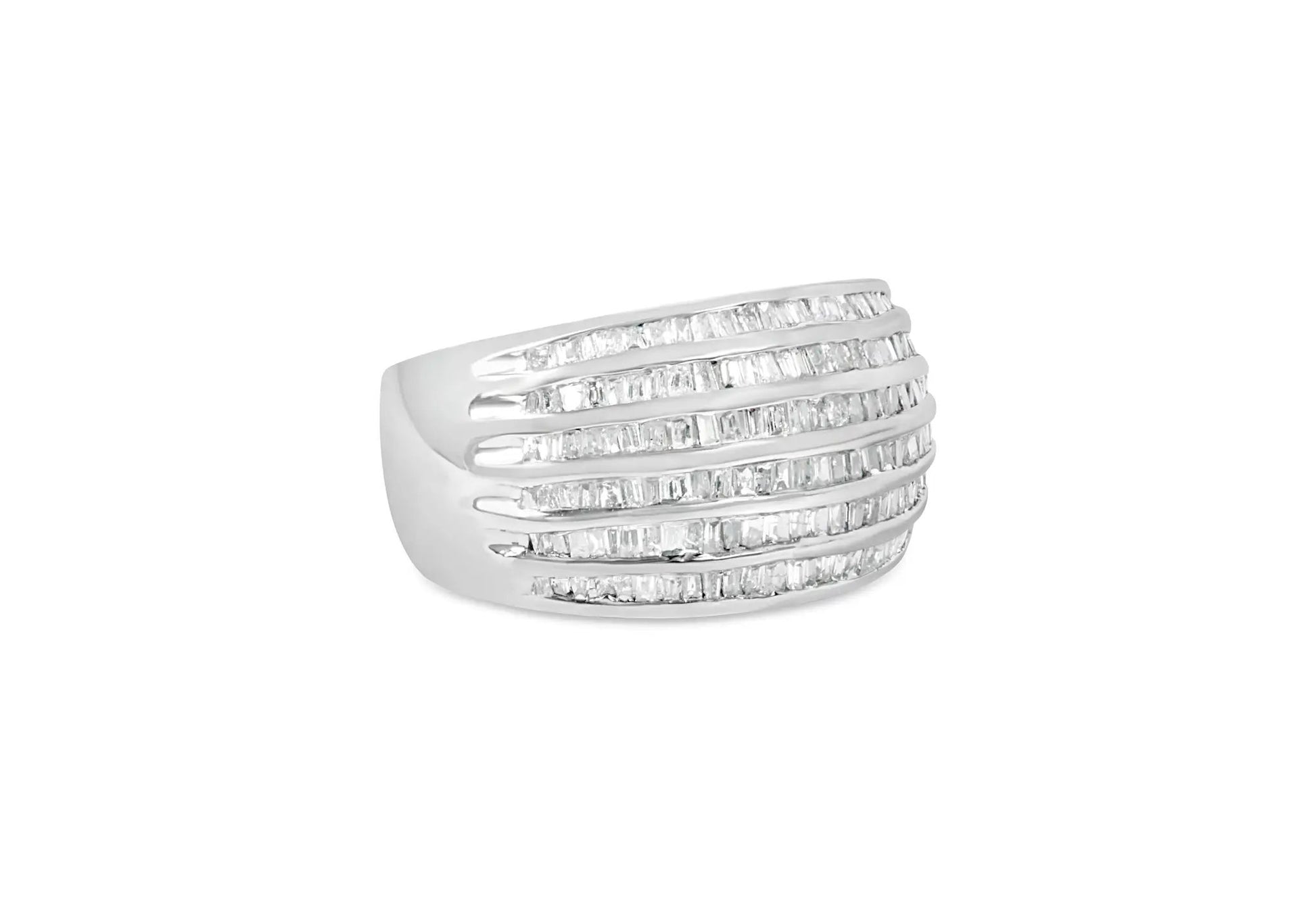Sterling silver 6-row baguette diamond channel-set cocktail ring, 1.0 ctw on Tampa Home & Garden Store