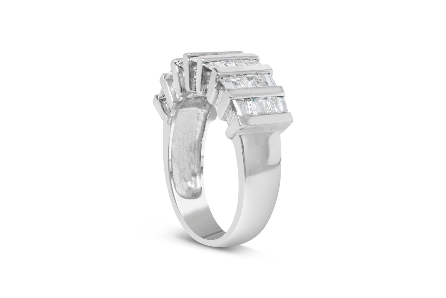 Sterling silver ring with vertical baguette diamonds in a multi-row channel setting by Bids.com on Tampa Home & Garden Store