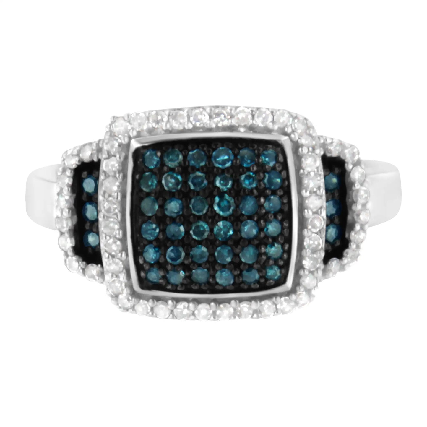 Ring by Bids.com: black rhodium plated sterling silver blue & white diamond square halo, size 6 on Tampa Home & Garden Store