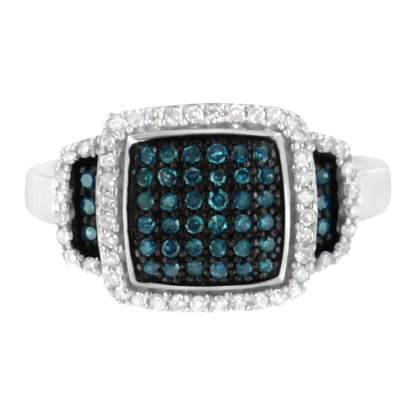 Ring by Bids.com: black rhodium plated sterling silver blue & white diamond square halo, size 6 on Tampa Home & Garden Store