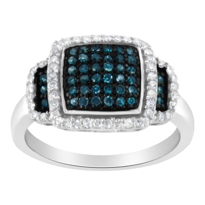 Black rhodium plated sterling silver square halo ring with blue and white diamonds size 6 on Tampa Home & Garden Store