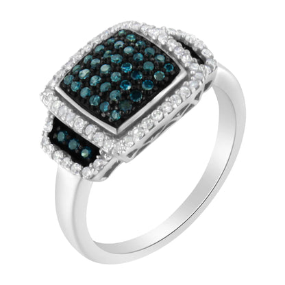 Ring, black rhodium plated 925 silver square halo with white & blue diamonds, 1/2 ct tw, size 6 on Tampa Home & Garden Store