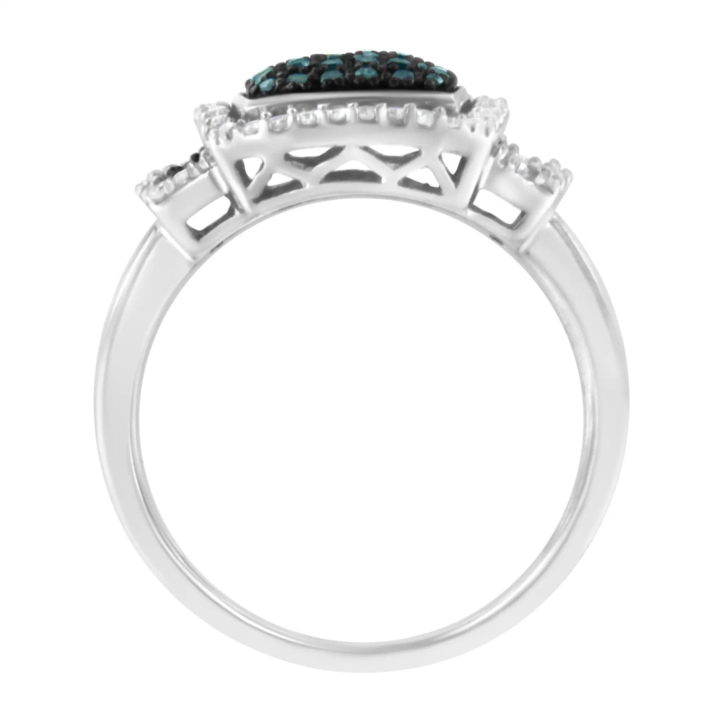 Ring Black rhodium plated .925 silver square halo with white and blue diamonds size 6, Bids.com on Tampa Home & Garden Store
