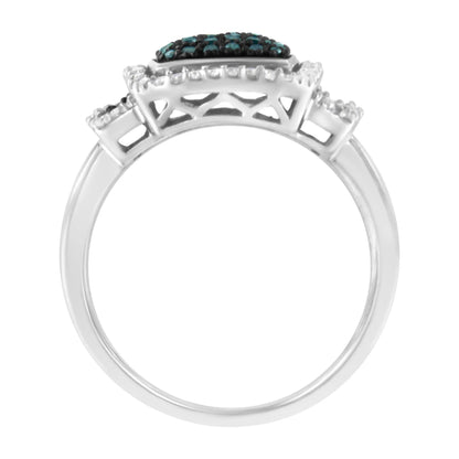 Ring Black rhodium plated .925 silver square halo with white and blue diamonds size 6, Bids.com on Tampa Home & Garden Store