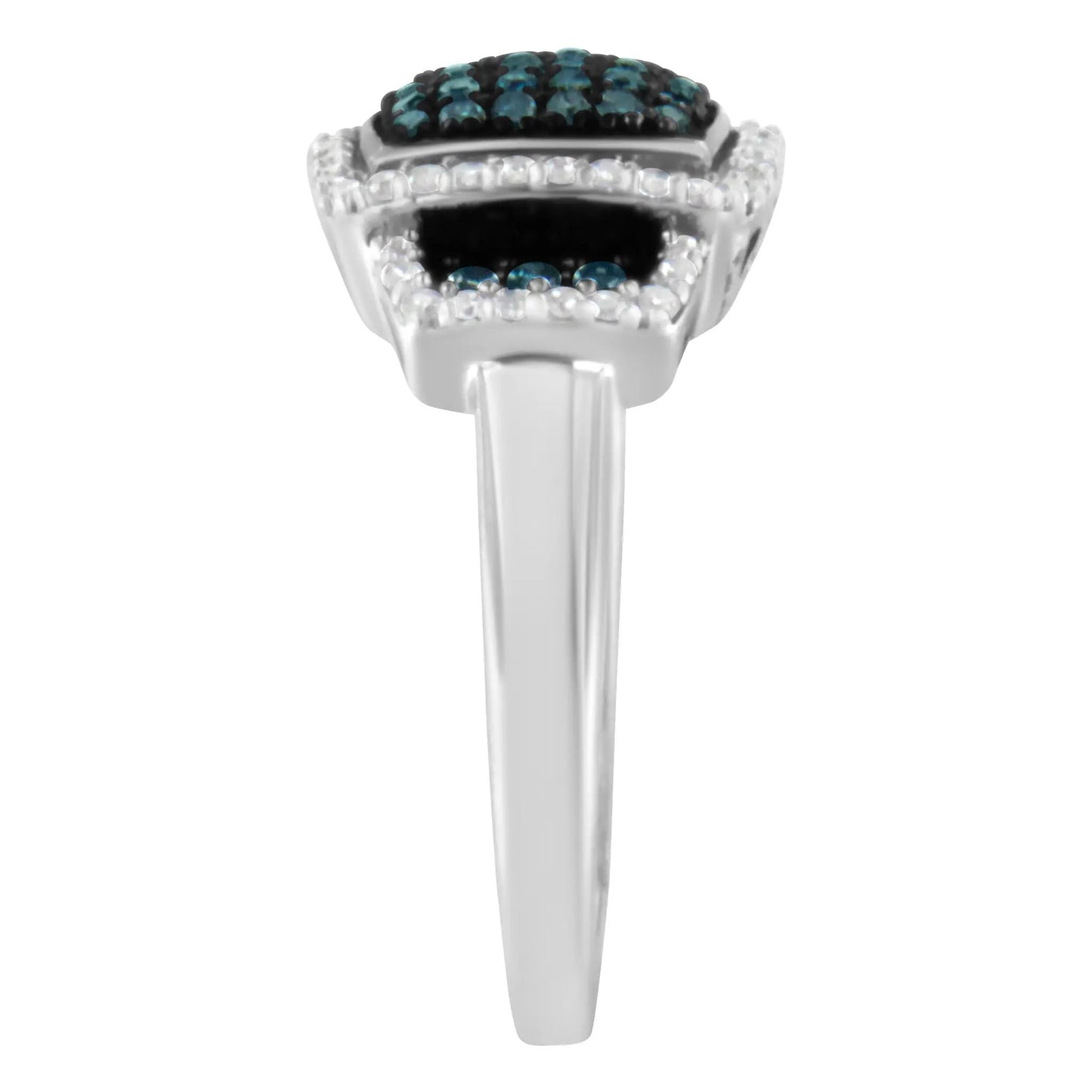 Black rhodium plated .925 silver cocktail ring with blue and white diamond square halo on Tampa Home & Garden Store