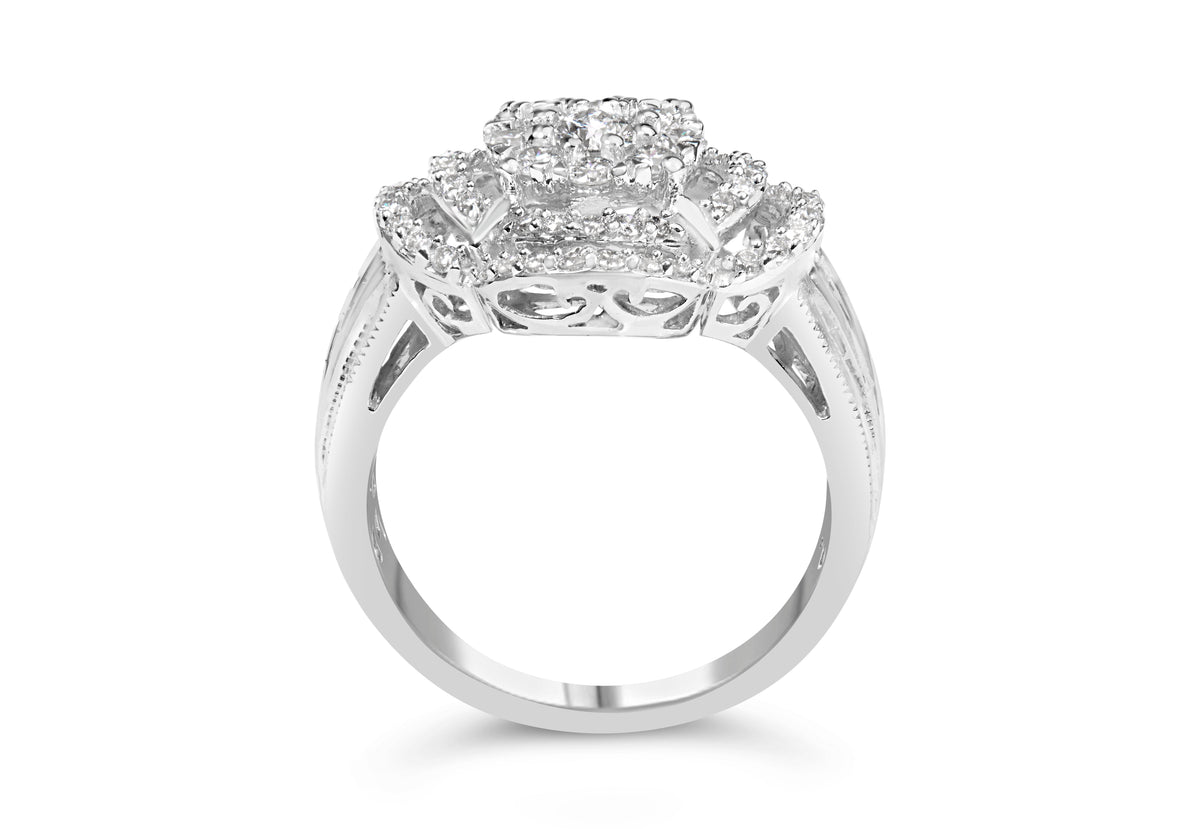 14K white gold diamond floral cluster ring with round and baguette stones by Bids.com, size 6.75 on Tampa Home & Garden Store