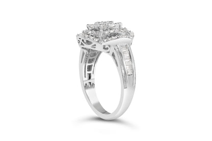 14K white gold diamond ring by Bids.com with floral cluster of round & baguette diamonds on Tampa Home & Garden Store