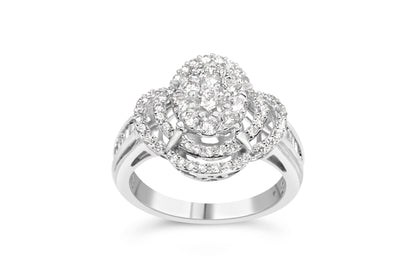 Diamond ring in 14K white gold with round & baguette diamonds cluster quatrefoil channel-set band on Tampa Home & Garden Store