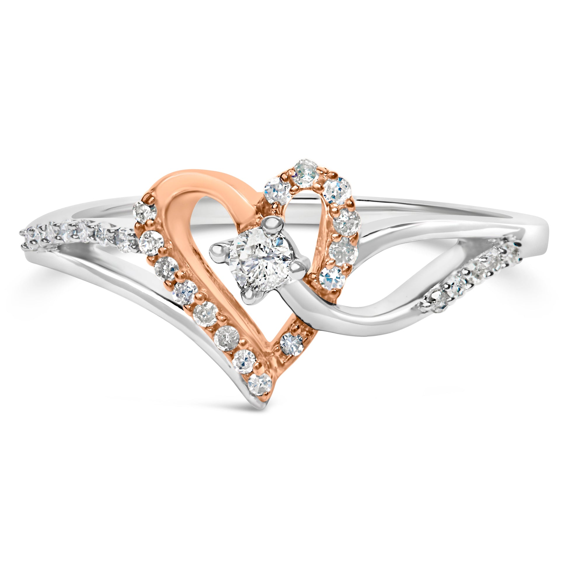 Open heart two-tone ring with rose gold over silver and diamonds on split shank by Bids.com on Tampa Home & Garden Store