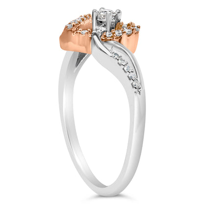 Two-tone open heart diamond cocktail ring with split shank in rose gold over sterling silver on Tampa Home & Garden Store