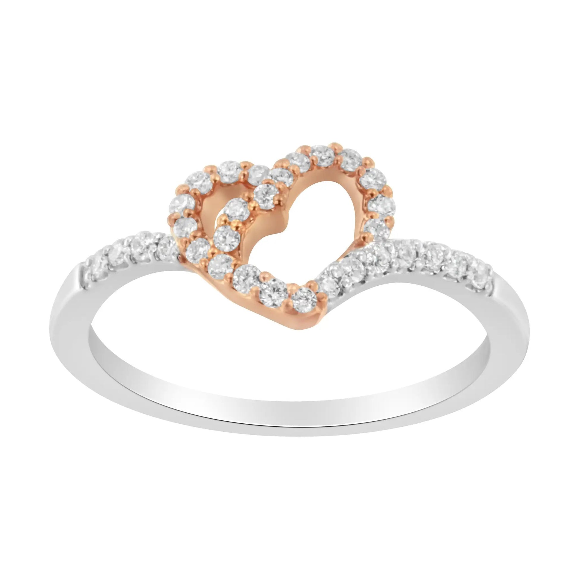 Two-tone open-heart diamond rings in rose gold over sterling silver with pavé diamonds on Tampa Home & Garden Store