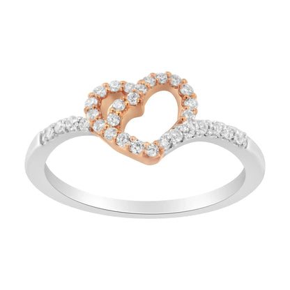 Two-tone open-heart diamond rings in rose gold over sterling silver with pavé diamonds on Tampa Home & Garden Store