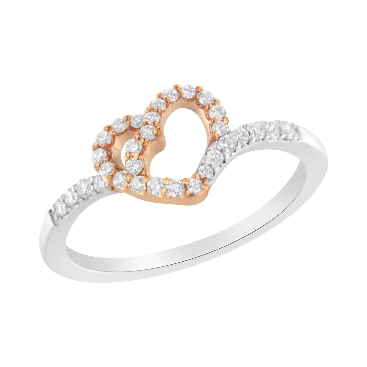 Two-tone pavé diamond open-heart ring in rose gold over sterling silver, 0.20 cttw, size 6 on Tampa Home & Garden Store