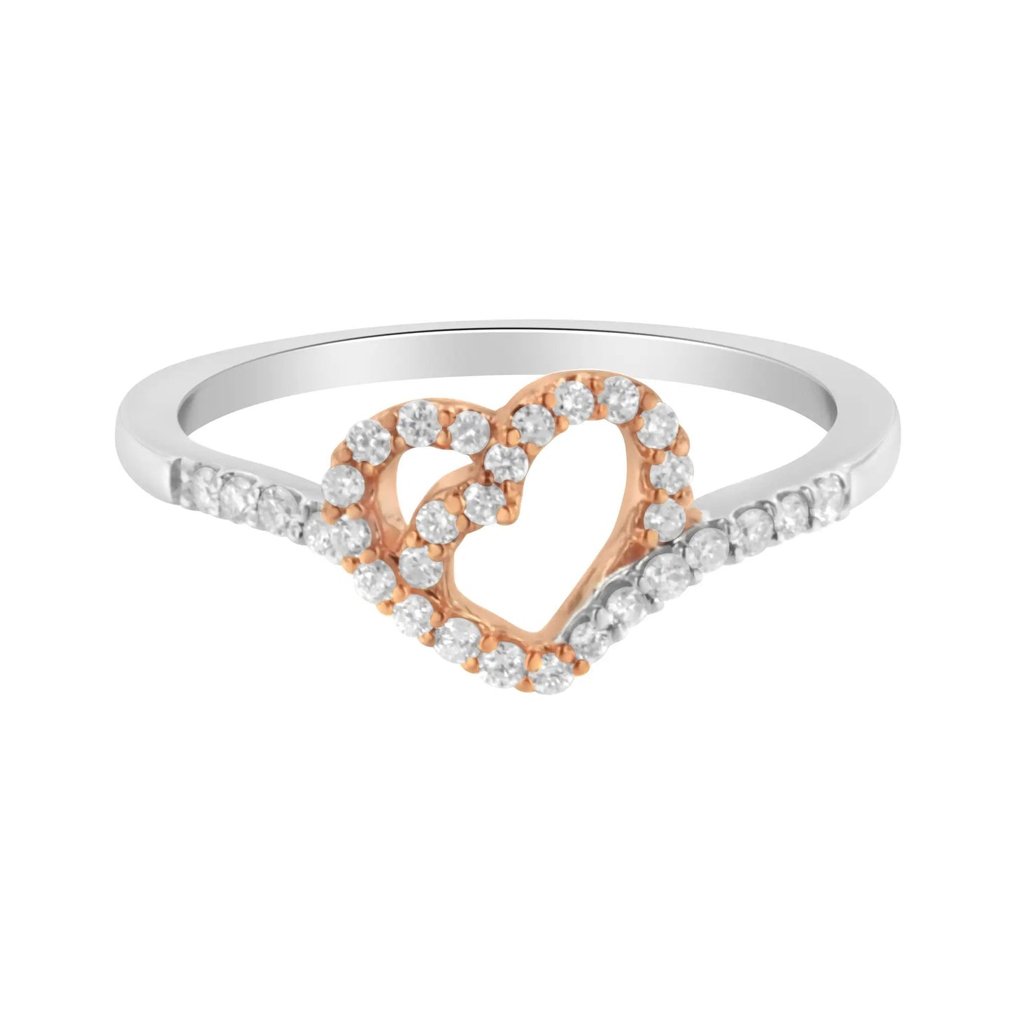 Ring two-tone rose gold over sterling silver open-heart pave diamond band, 1/5 ct tw, size 6 on Tampa Home & Garden Store