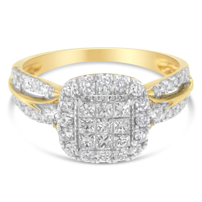 10K yellow gold diamond cushion-halo engagement ring with three-band 1.0 cttw size 6-1/4 on Tampa Home & Garden Store