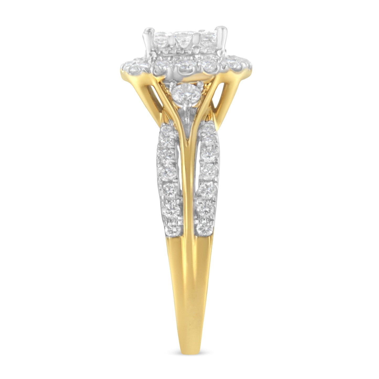 10K yellow gold diamond engagement ring with cushion-halo and pavé bands, 1.0 Cttw on Tampa Home & Garden Store