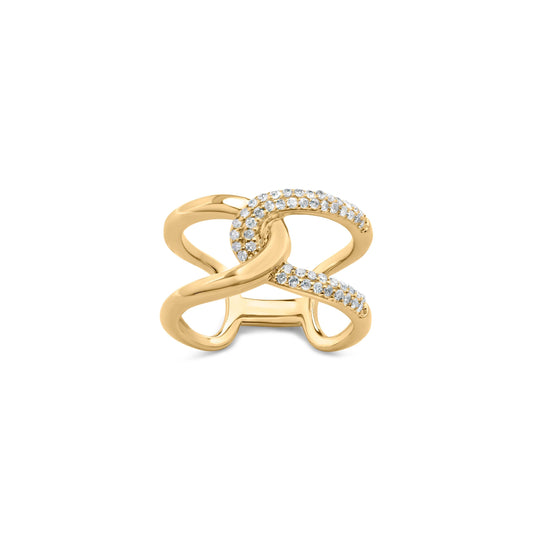 Open crossover diamond band ring, 18K yellow gold plated sterling silver, 1/4 cttw diamonds on Tampa Home & Garden Store
