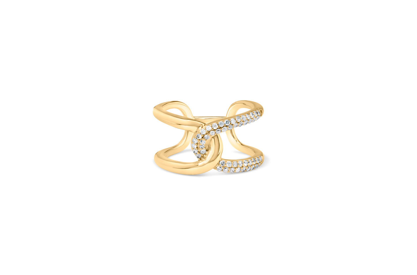 18K yellow gold plated sterling silver open crossover band ring with 1/4 cttw diamonds on Tampa Home & Garden Store